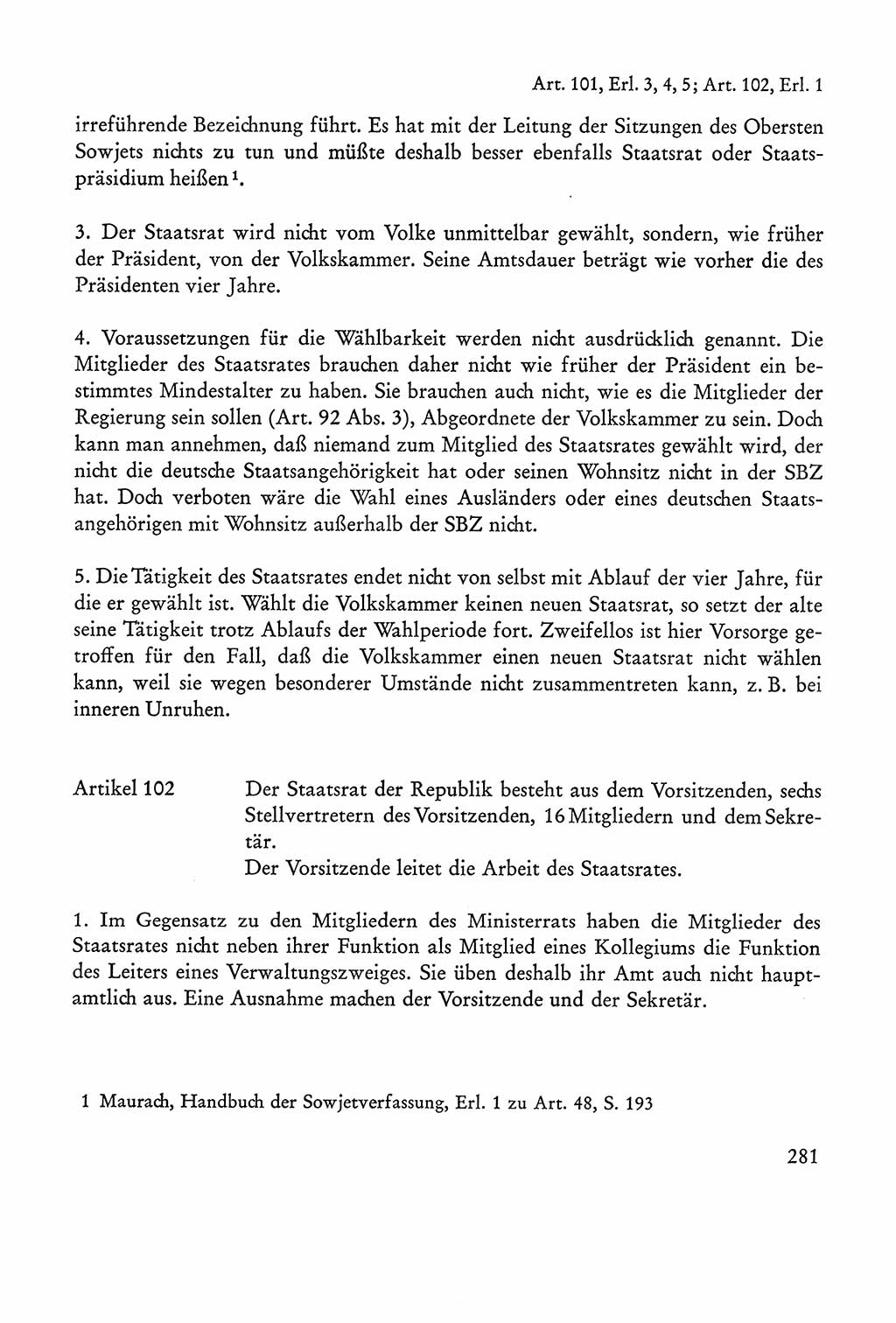 Verfassung der Sowjetischen Besatzungszone (SBZ) Deutschlands [Deutsche Demokratische Republik (DDR)], Text und Kommentar [Bundesrepublik Deutschland (BRD)] 1962, Seite 281 (Verf. SBZ Dtl. DDR Komm. BRD 1962, S. 281)