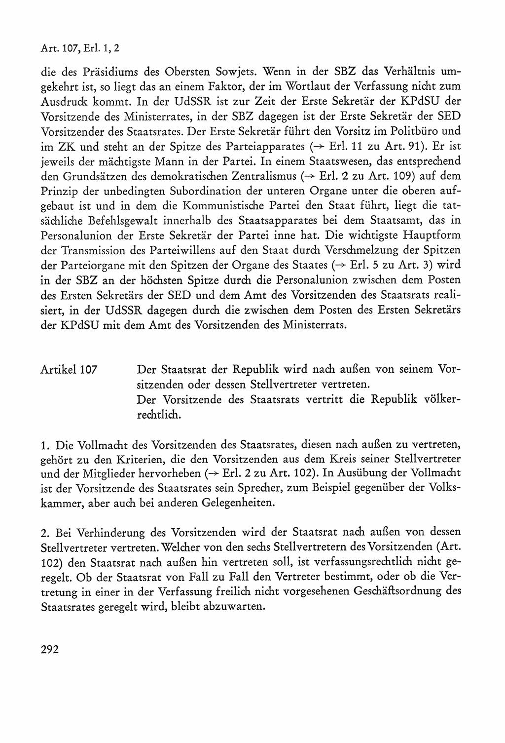 Verfassung der Sowjetischen Besatzungszone (SBZ) Deutschlands [Deutsche Demokratische Republik (DDR)], Text und Kommentar [Bundesrepublik Deutschland (BRD)] 1962, Seite 292 (Verf. SBZ Dtl. DDR Komm. BRD 1962, S. 292)