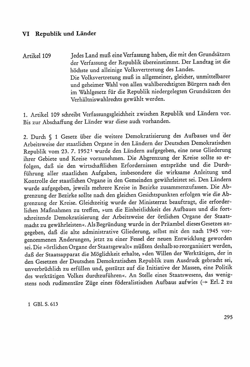 Verfassung der Sowjetischen Besatzungszone (SBZ) Deutschlands [Deutsche Demokratische Republik (DDR)], Text und Kommentar [Bundesrepublik Deutschland (BRD)] 1962, Seite 295 (Verf. SBZ Dtl. DDR Komm. BRD 1962, S. 295)