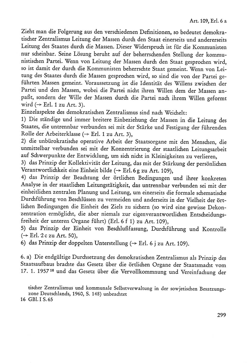 Verfassung der Sowjetischen Besatzungszone (SBZ) Deutschlands [Deutsche Demokratische Republik (DDR)], Text und Kommentar [Bundesrepublik Deutschland (BRD)] 1962, Seite 299 (Verf. SBZ Dtl. DDR Komm. BRD 1962, S. 299)