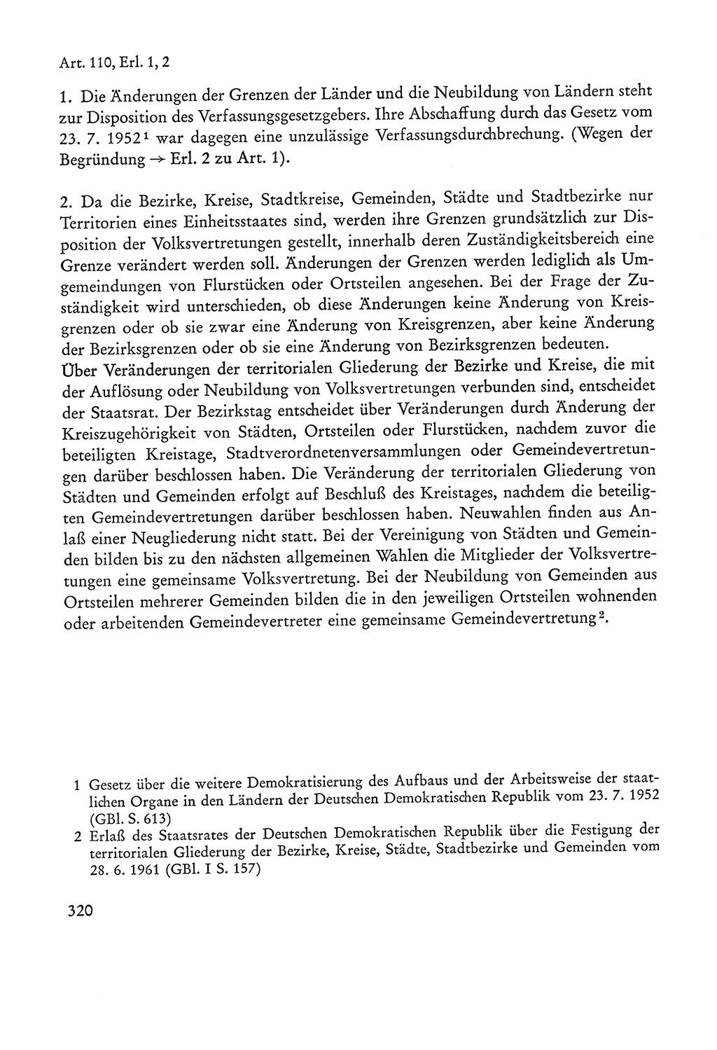 Verfassung der Sowjetischen Besatzungszone (SBZ) Deutschlands [Deutsche Demokratische Republik (DDR)], Text und Kommentar [Bundesrepublik Deutschland (BRD)] 1962, Seite 320 (Verf. SBZ Dtl. DDR Komm. BRD 1962, S. 320)