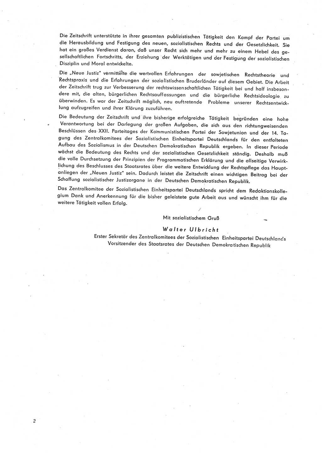 Neue Justiz (NJ), Zeitschrift für Recht und Rechtswissenschaft [Deutsche Demokratische Republik (DDR)], 16. Jahrgang 1962, Seite 2 (NJ DDR 1962, S. 2)