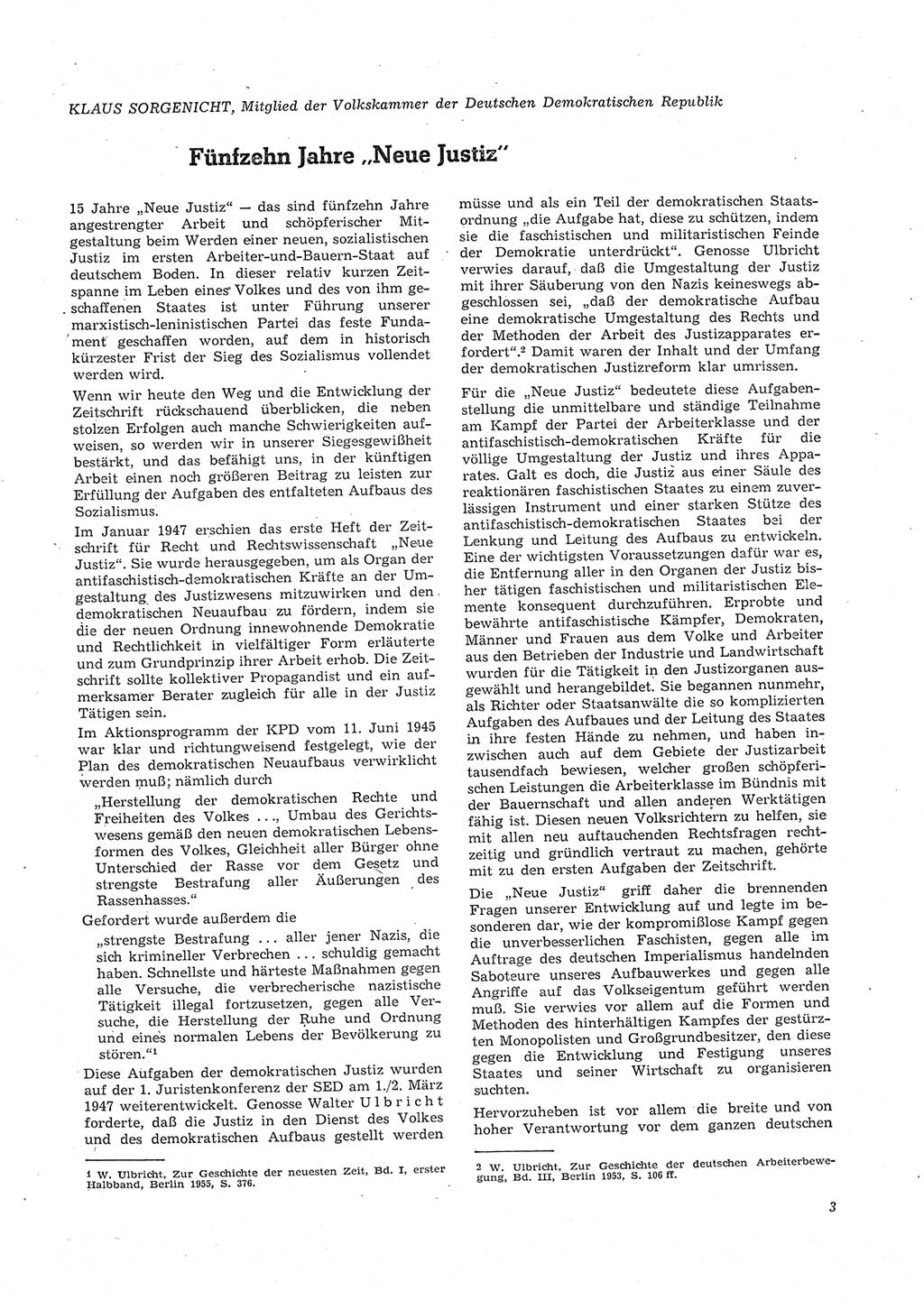 Neue Justiz (NJ), Zeitschrift für Recht und Rechtswissenschaft [Deutsche Demokratische Republik (DDR)], 16. Jahrgang 1962, Seite 3 (NJ DDR 1962, S. 3)
