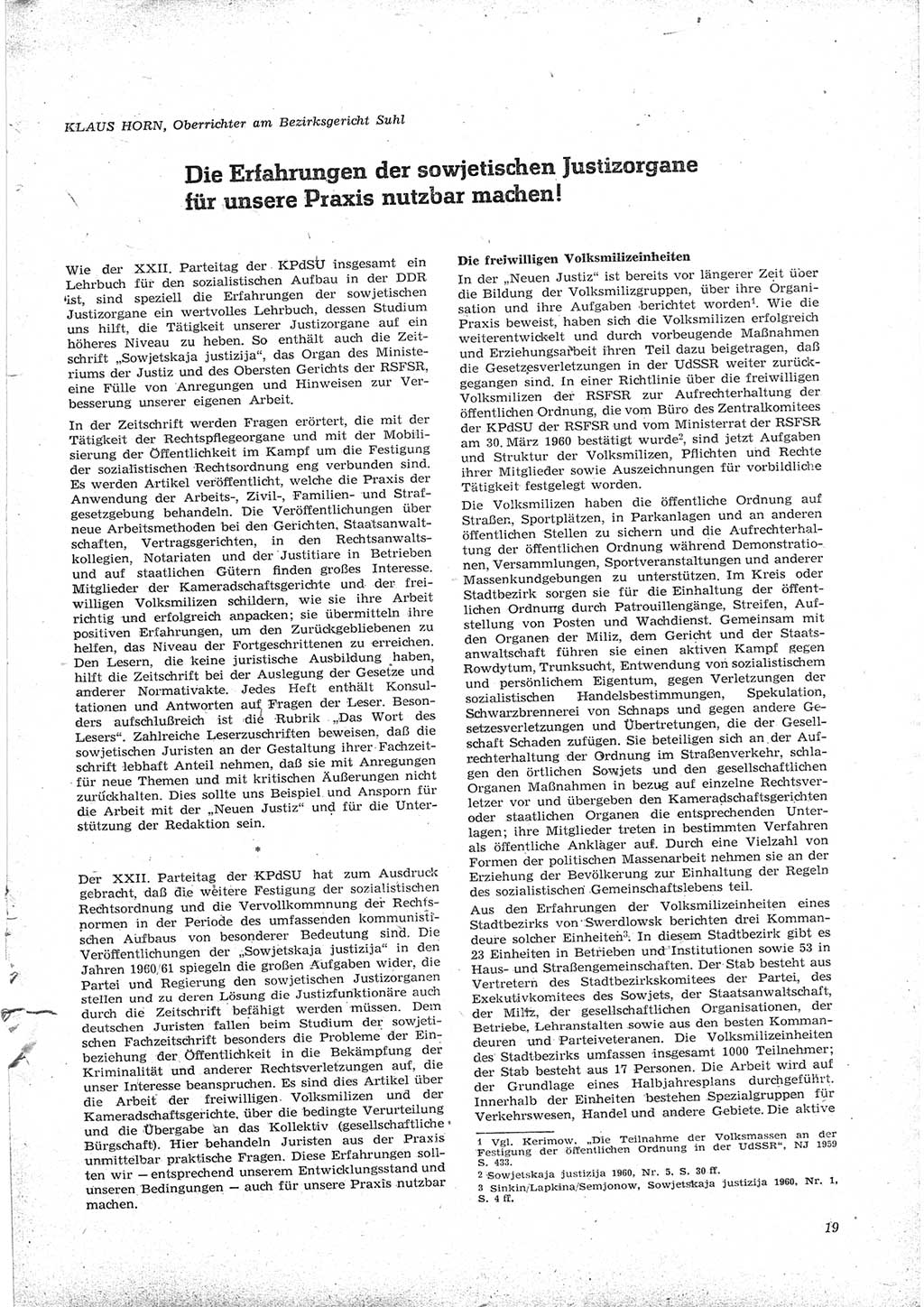 Neue Justiz (NJ), Zeitschrift für Recht und Rechtswissenschaft [Deutsche Demokratische Republik (DDR)], 16. Jahrgang 1962, Seite 19 (NJ DDR 1962, S. 19)