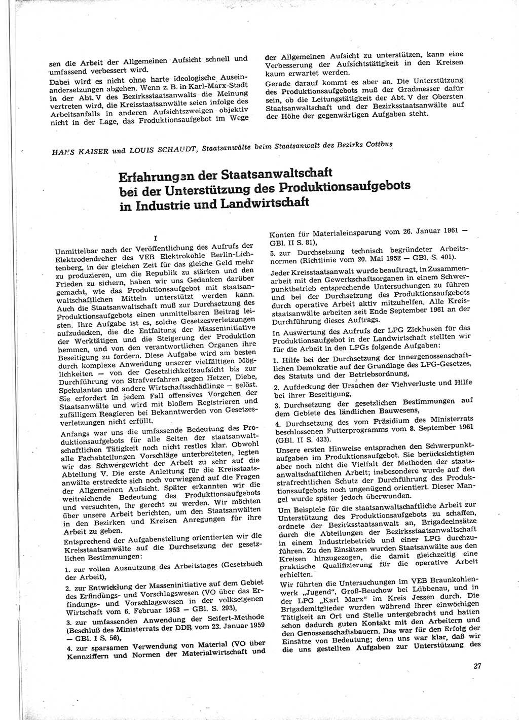 Neue Justiz (NJ), Zeitschrift für Recht und Rechtswissenschaft [Deutsche Demokratische Republik (DDR)], 16. Jahrgang 1962, Seite 27 (NJ DDR 1962, S. 27)