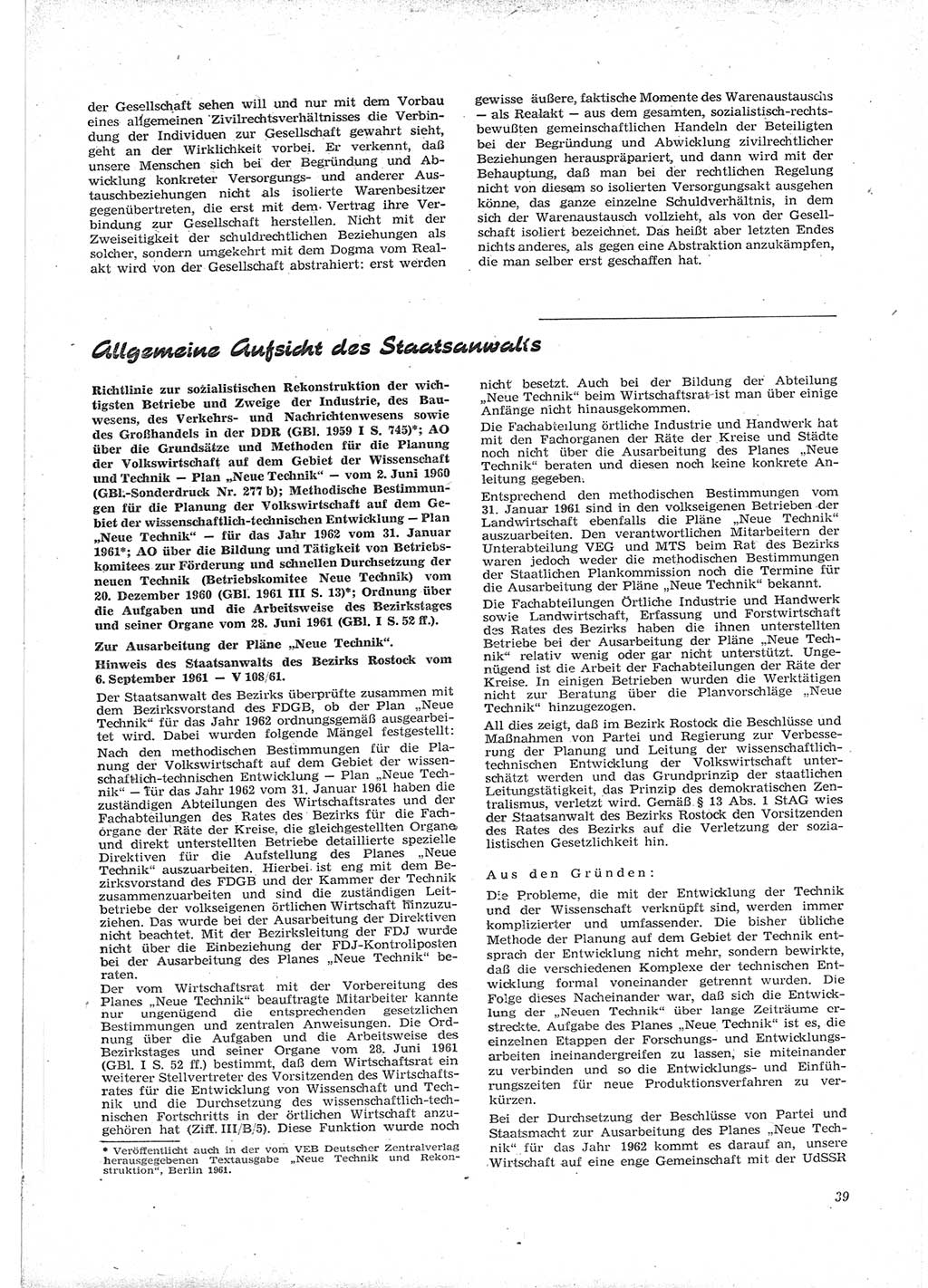 Neue Justiz (NJ), Zeitschrift für Recht und Rechtswissenschaft [Deutsche Demokratische Republik (DDR)], 16. Jahrgang 1962, Seite 39 (NJ DDR 1962, S. 39)