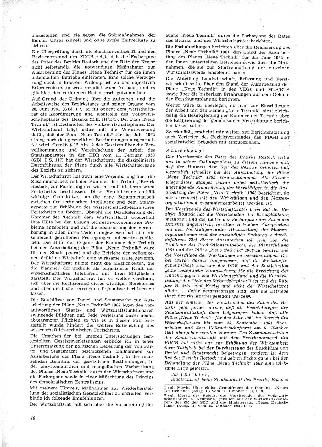 Neue Justiz (NJ), Zeitschrift für Recht und Rechtswissenschaft [Deutsche Demokratische Republik (DDR)], 16. Jahrgang 1962, Seite 40 (NJ DDR 1962, S. 40)