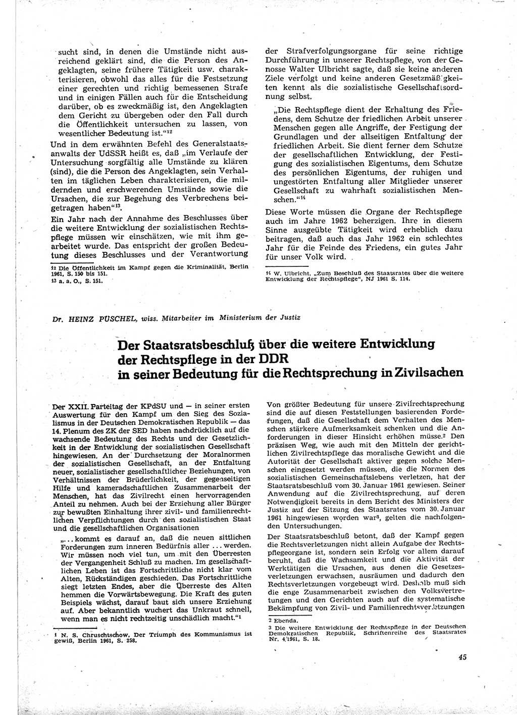 Neue Justiz (NJ), Zeitschrift für Recht und Rechtswissenschaft [Deutsche Demokratische Republik (DDR)], 16. Jahrgang 1962, Seite 45 (NJ DDR 1962, S. 45)