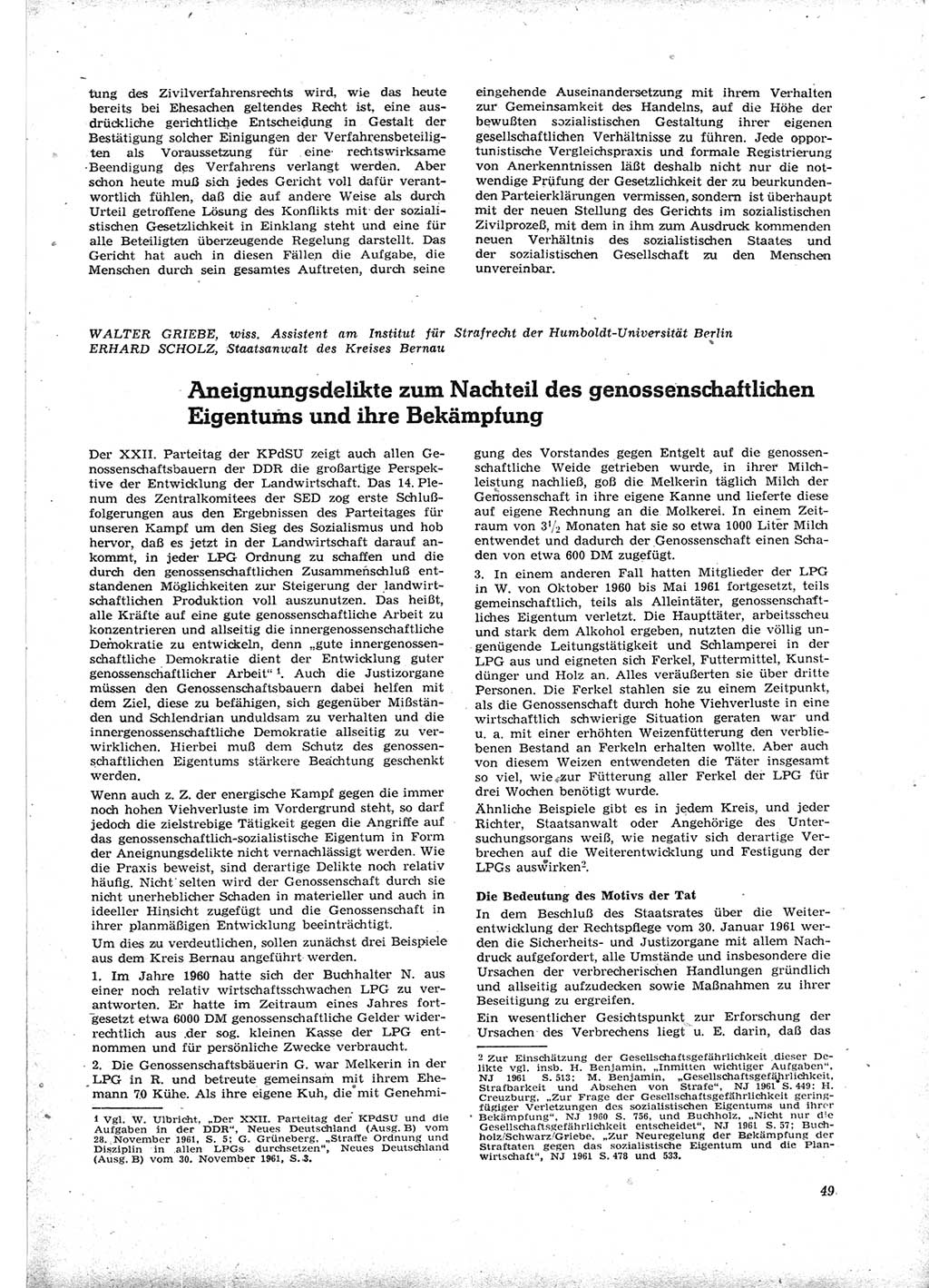 Neue Justiz (NJ), Zeitschrift für Recht und Rechtswissenschaft [Deutsche Demokratische Republik (DDR)], 16. Jahrgang 1962, Seite 49 (NJ DDR 1962, S. 49)
