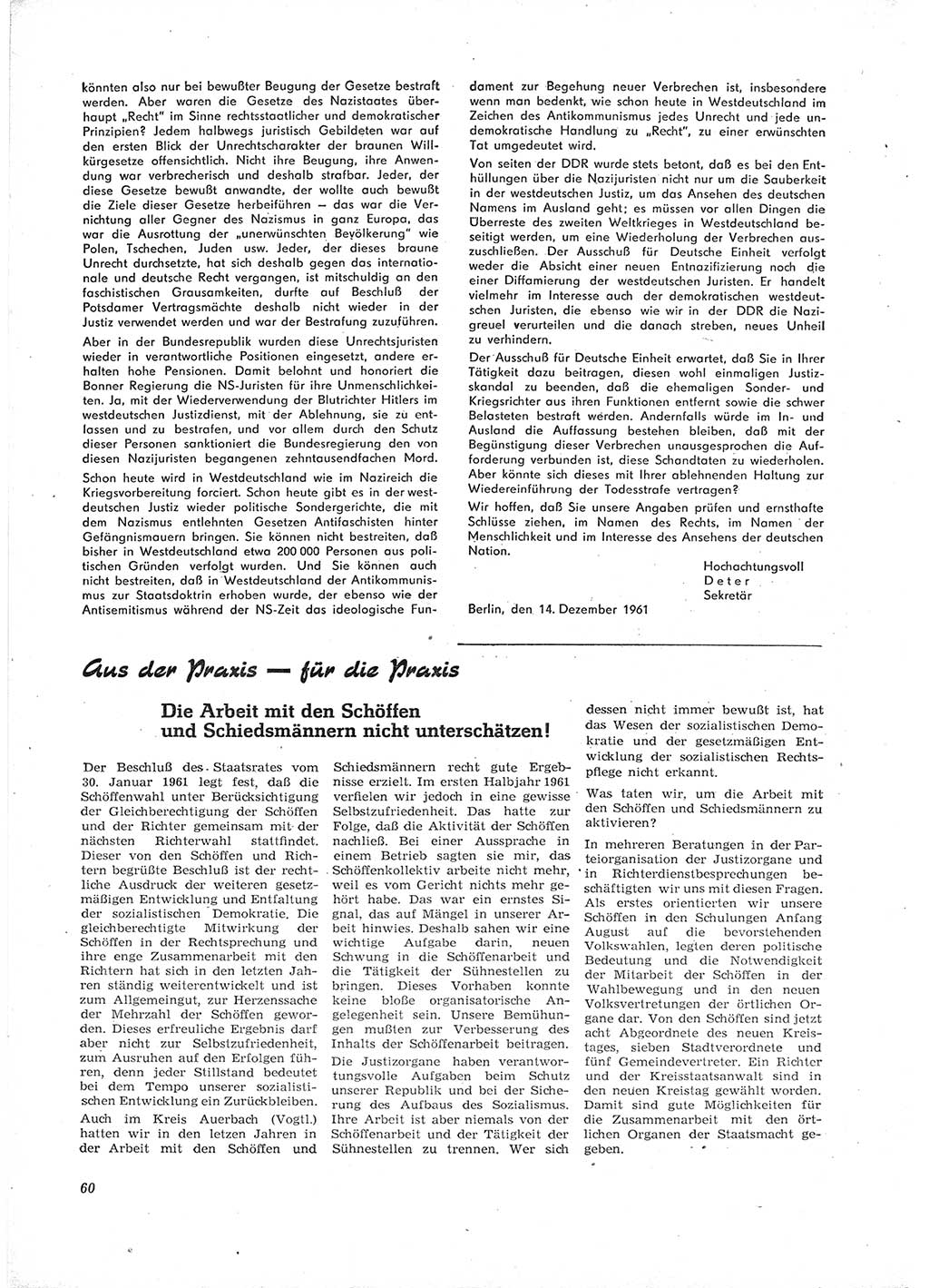 Neue Justiz (NJ), Zeitschrift für Recht und Rechtswissenschaft [Deutsche Demokratische Republik (DDR)], 16. Jahrgang 1962, Seite 60 (NJ DDR 1962, S. 60)