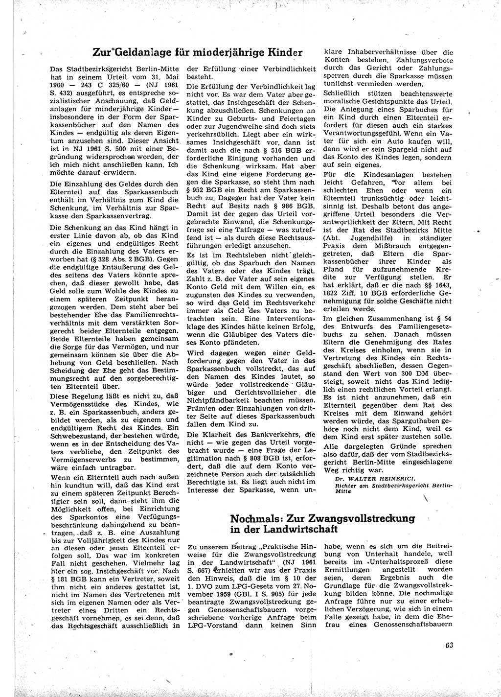 Neue Justiz (NJ), Zeitschrift für Recht und Rechtswissenschaft [Deutsche Demokratische Republik (DDR)], 16. Jahrgang 1962, Seite 63 (NJ DDR 1962, S. 63)