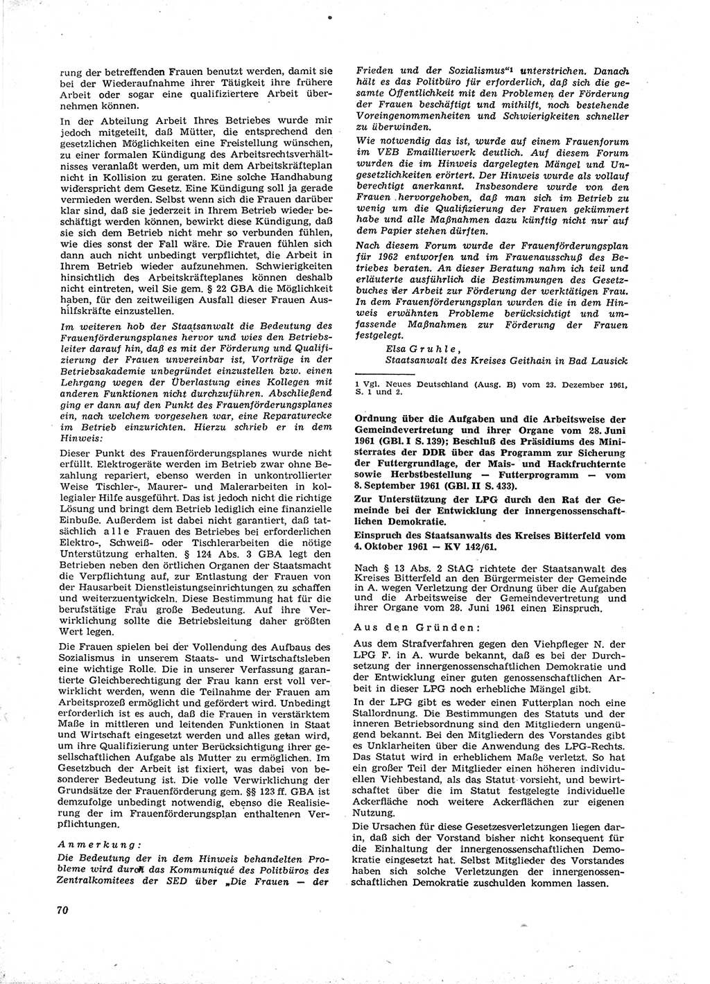 Neue Justiz (NJ), Zeitschrift für Recht und Rechtswissenschaft [Deutsche Demokratische Republik (DDR)], 16. Jahrgang 1962, Seite 70 (NJ DDR 1962, S. 70)