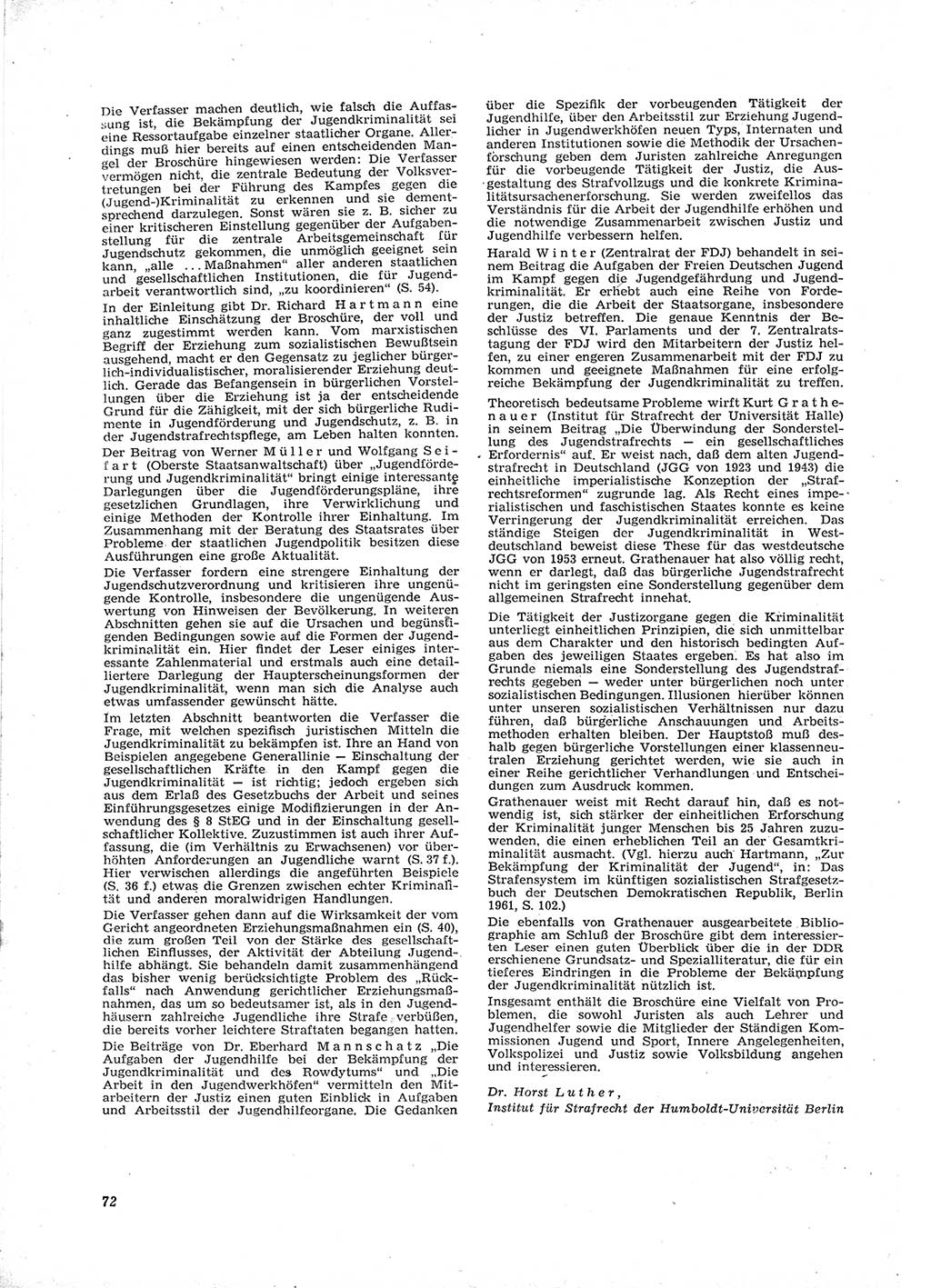 Neue Justiz (NJ), Zeitschrift für Recht und Rechtswissenschaft [Deutsche Demokratische Republik (DDR)], 16. Jahrgang 1962, Seite 72 (NJ DDR 1962, S. 72)