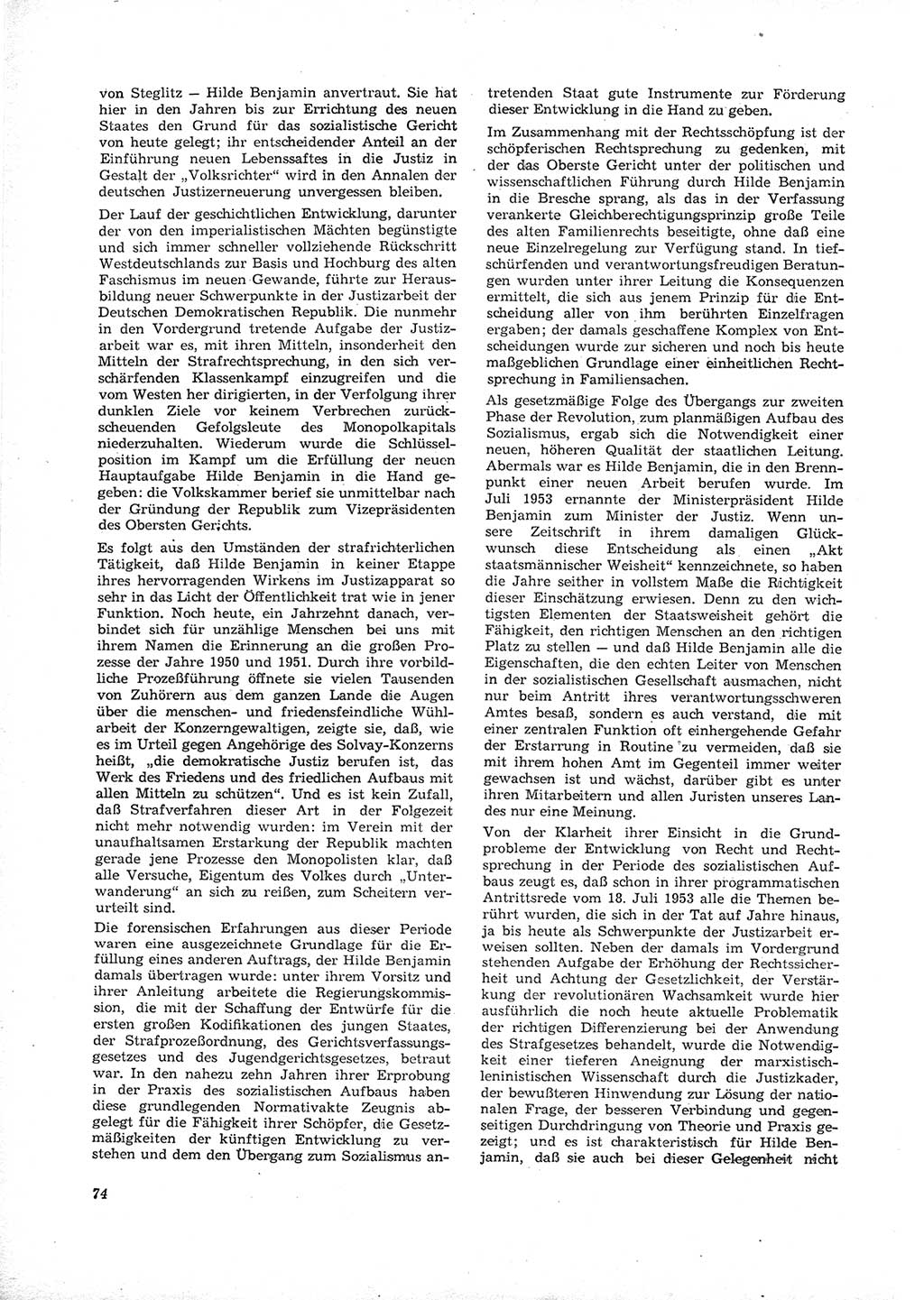 Neue Justiz (NJ), Zeitschrift für Recht und Rechtswissenschaft [Deutsche Demokratische Republik (DDR)], 16. Jahrgang 1962, Seite 74 (NJ DDR 1962, S. 74)