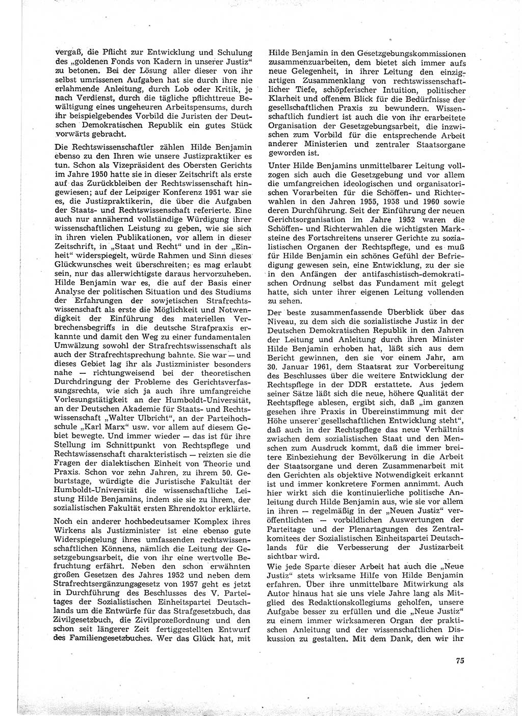 Neue Justiz (NJ), Zeitschrift für Recht und Rechtswissenschaft [Deutsche Demokratische Republik (DDR)], 16. Jahrgang 1962, Seite 75 (NJ DDR 1962, S. 75)