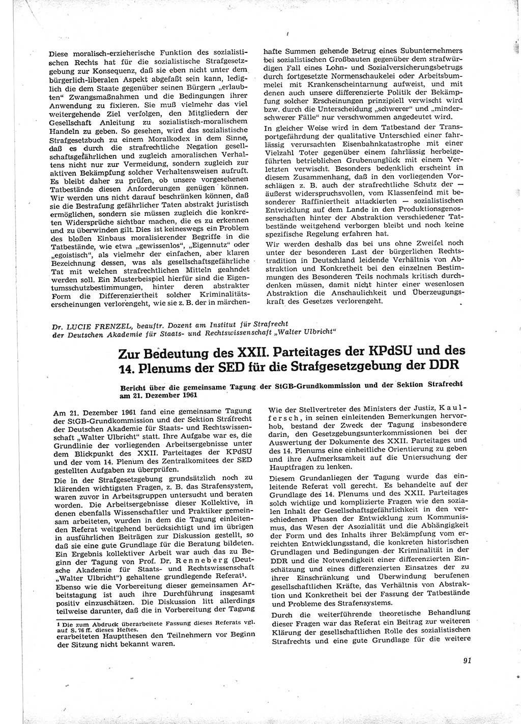 Neue Justiz (NJ), Zeitschrift für Recht und Rechtswissenschaft [Deutsche Demokratische Republik (DDR)], 16. Jahrgang 1962, Seite 91 (NJ DDR 1962, S. 91)