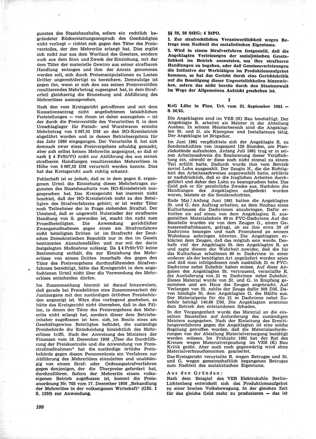 Neue Justiz (NJ), Zeitschrift für Recht und Rechtswissenschaft [Deutsche Demokratische Republik (DDR)], 16. Jahrgang 1962, Seite 100 (NJ DDR 1962, S. 100)