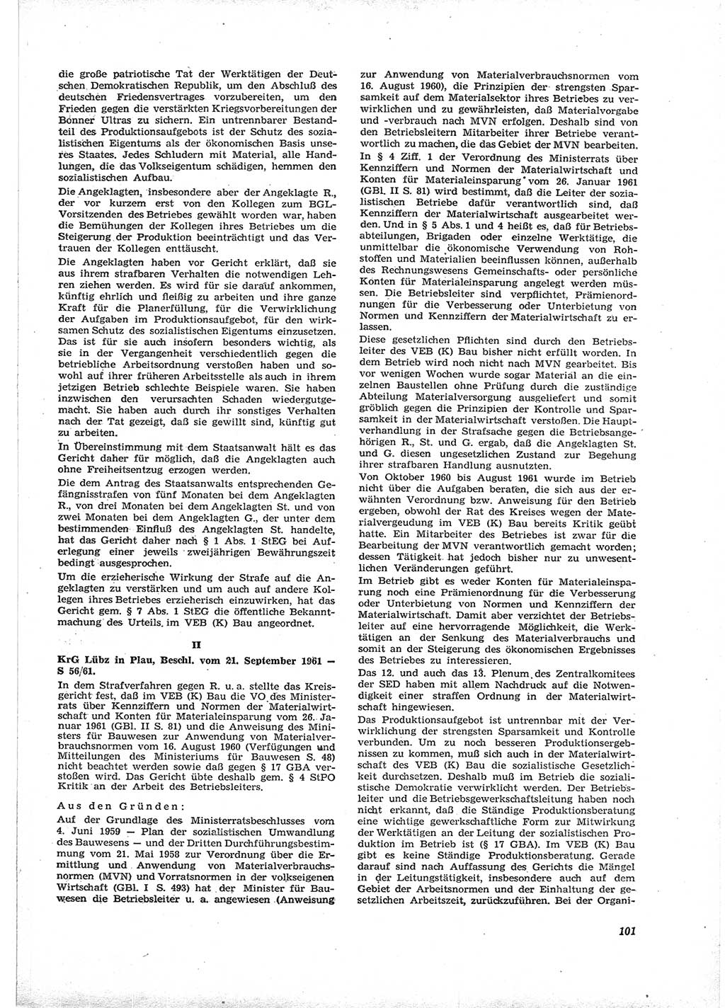 Neue Justiz (NJ), Zeitschrift für Recht und Rechtswissenschaft [Deutsche Demokratische Republik (DDR)], 16. Jahrgang 1962, Seite 101 (NJ DDR 1962, S. 101)