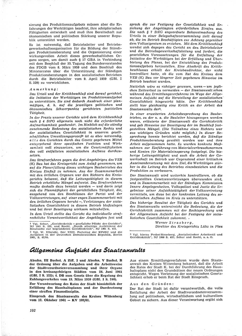 Neue Justiz (NJ), Zeitschrift für Recht und Rechtswissenschaft [Deutsche Demokratische Republik (DDR)], 16. Jahrgang 1962, Seite 102 (NJ DDR 1962, S. 102)