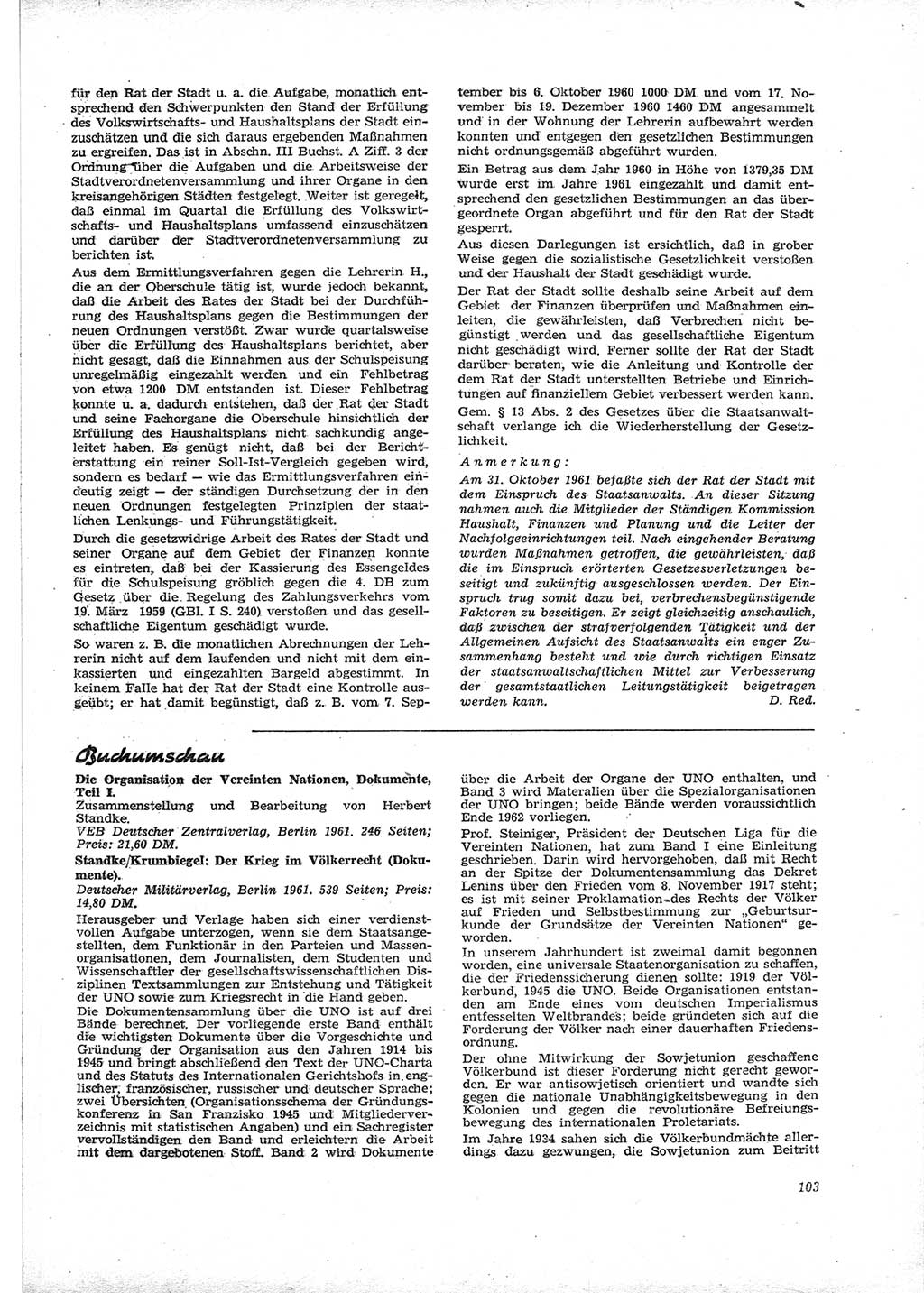 Neue Justiz (NJ), Zeitschrift für Recht und Rechtswissenschaft [Deutsche Demokratische Republik (DDR)], 16. Jahrgang 1962, Seite 103 (NJ DDR 1962, S. 103)