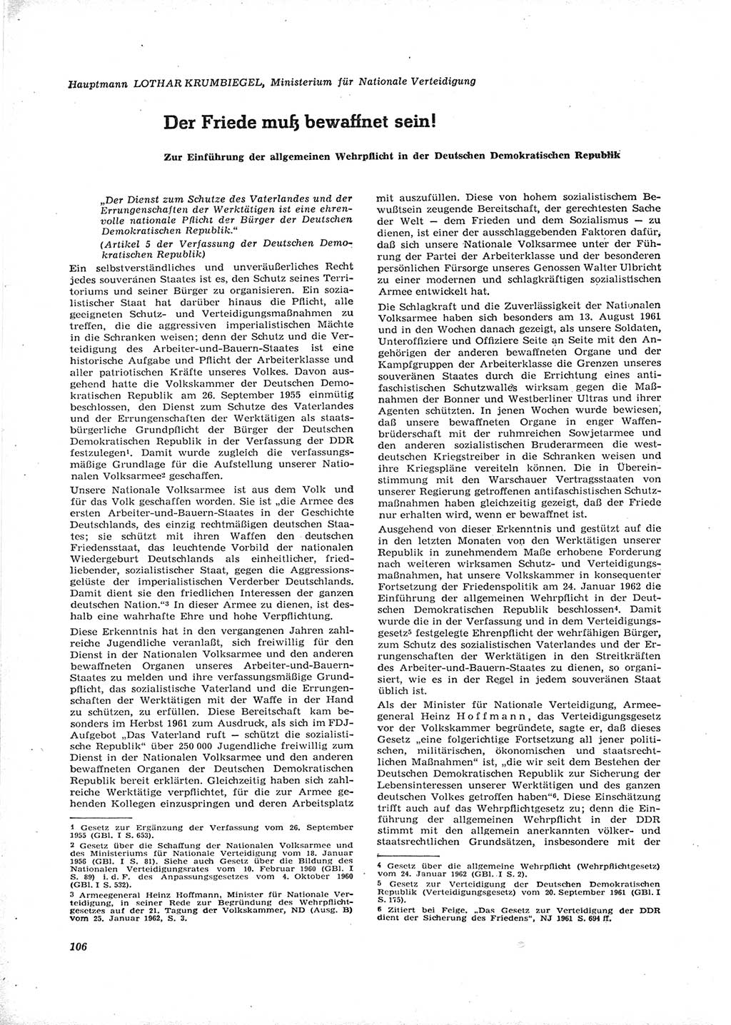 Neue Justiz (NJ), Zeitschrift für Recht und Rechtswissenschaft [Deutsche Demokratische Republik (DDR)], 16. Jahrgang 1962, Seite 106 (NJ DDR 1962, S. 106)