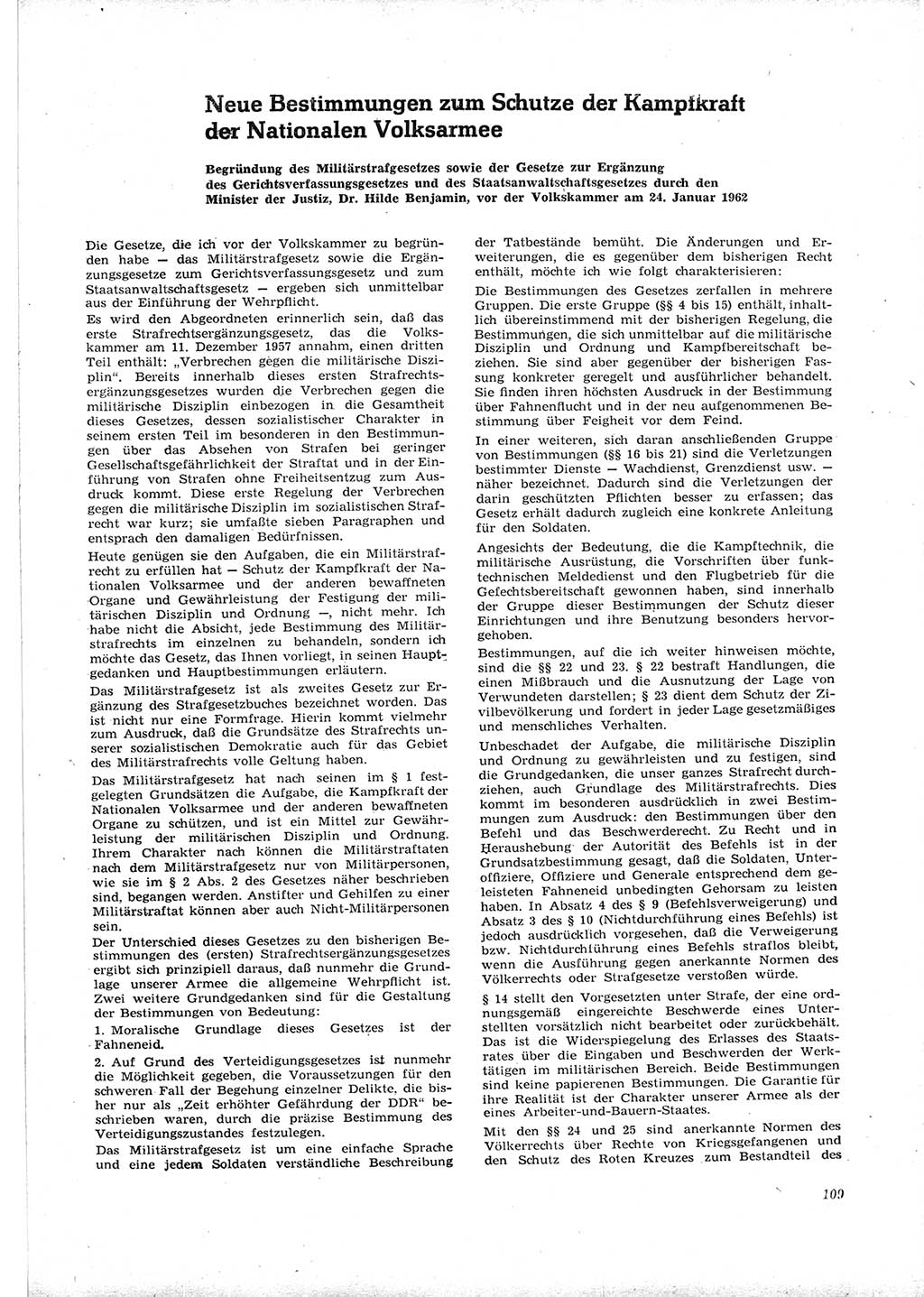 Neue Justiz (NJ), Zeitschrift für Recht und Rechtswissenschaft [Deutsche Demokratische Republik (DDR)], 16. Jahrgang 1962, Seite 109 (NJ DDR 1962, S. 109)