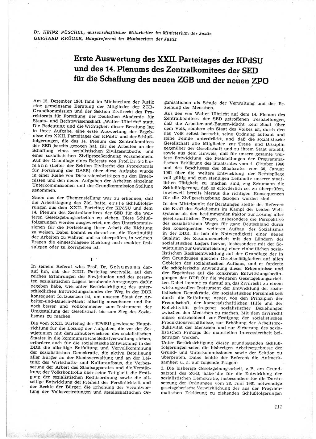 Neue Justiz (NJ), Zeitschrift für Recht und Rechtswissenschaft [Deutsche Demokratische Republik (DDR)], 16. Jahrgang 1962, Seite 111 (NJ DDR 1962, S. 111)
