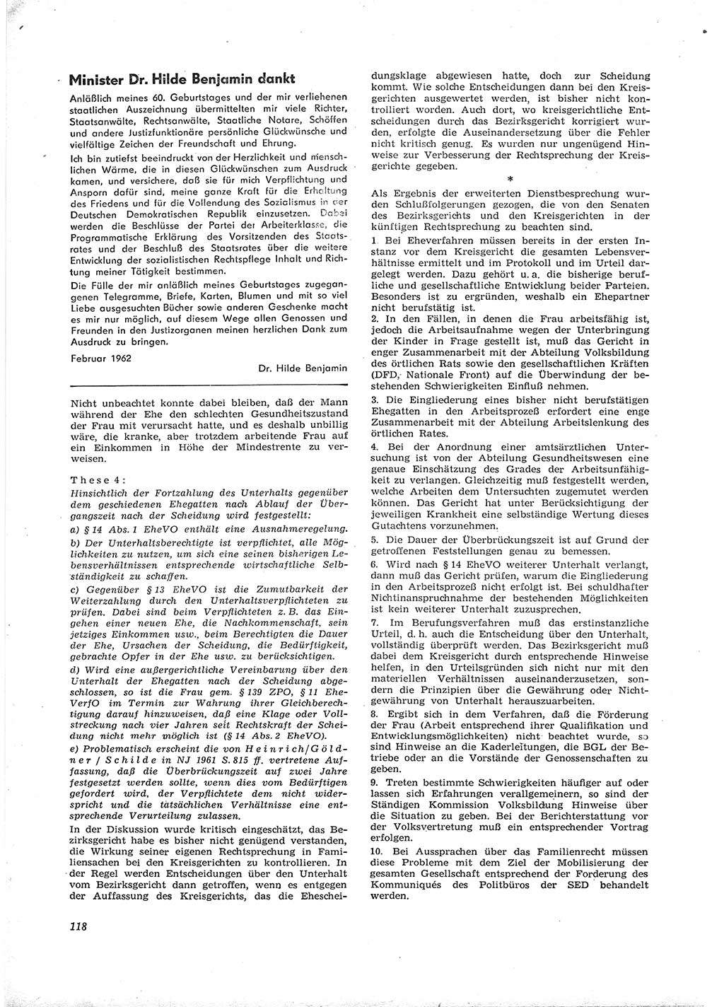 Neue Justiz (NJ), Zeitschrift für Recht und Rechtswissenschaft [Deutsche Demokratische Republik (DDR)], 16. Jahrgang 1962, Seite 118 (NJ DDR 1962, S. 118)