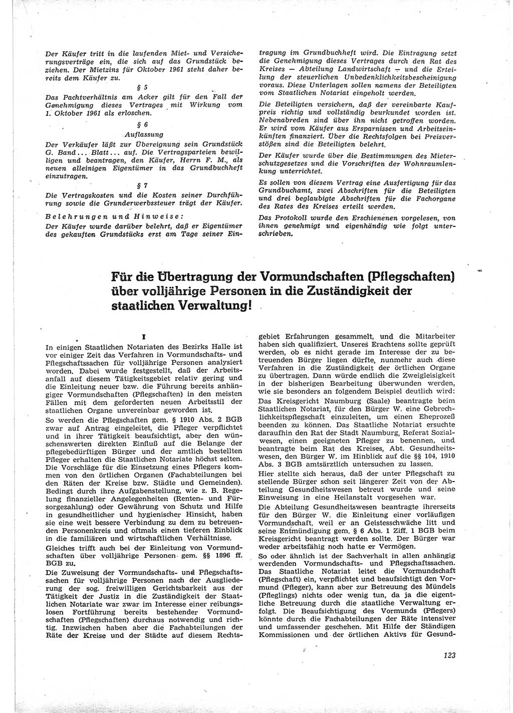 Neue Justiz (NJ), Zeitschrift für Recht und Rechtswissenschaft [Deutsche Demokratische Republik (DDR)], 16. Jahrgang 1962, Seite 123 (NJ DDR 1962, S. 123)