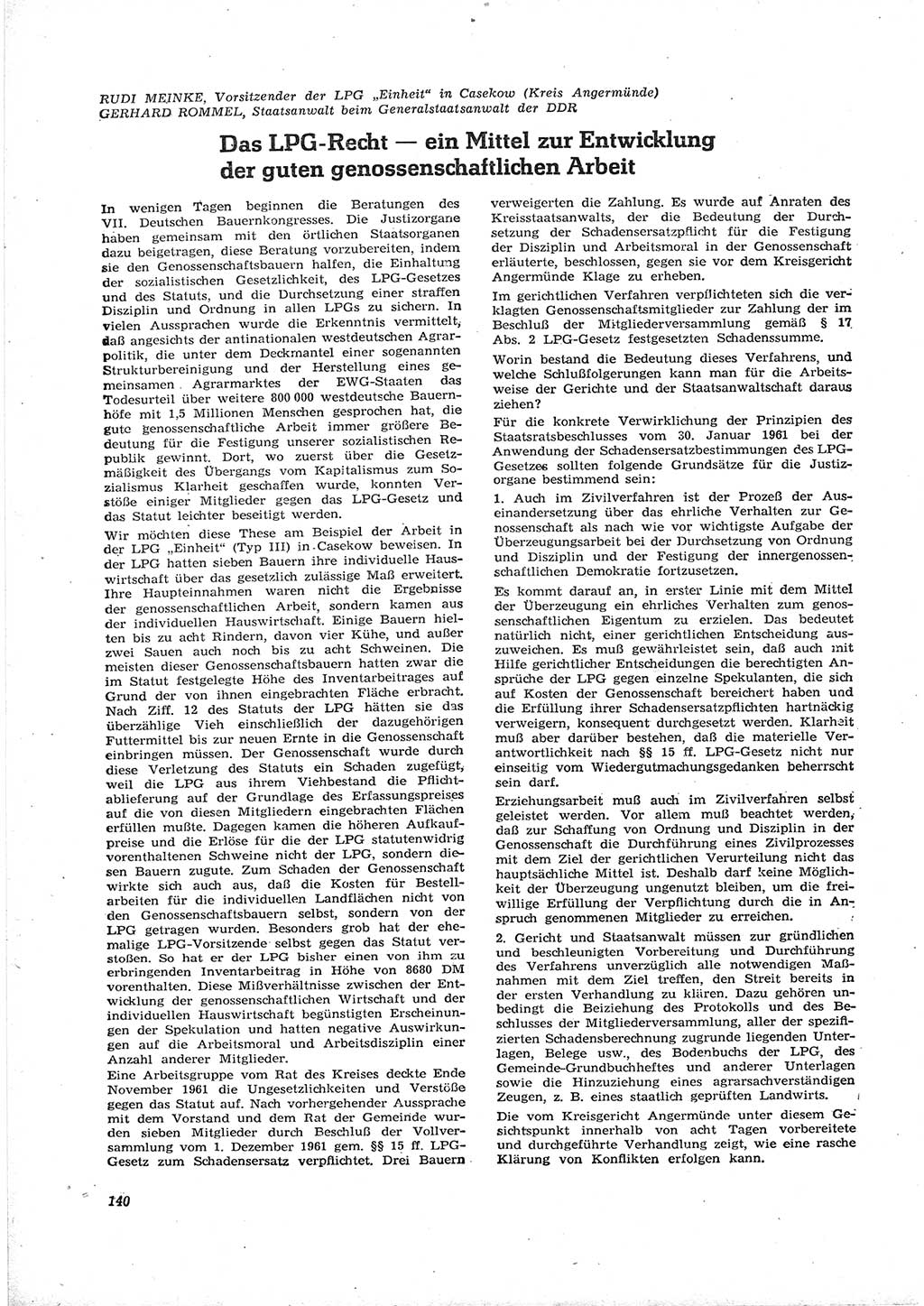 Neue Justiz (NJ), Zeitschrift für Recht und Rechtswissenschaft [Deutsche Demokratische Republik (DDR)], 16. Jahrgang 1962, Seite 140 (NJ DDR 1962, S. 140)