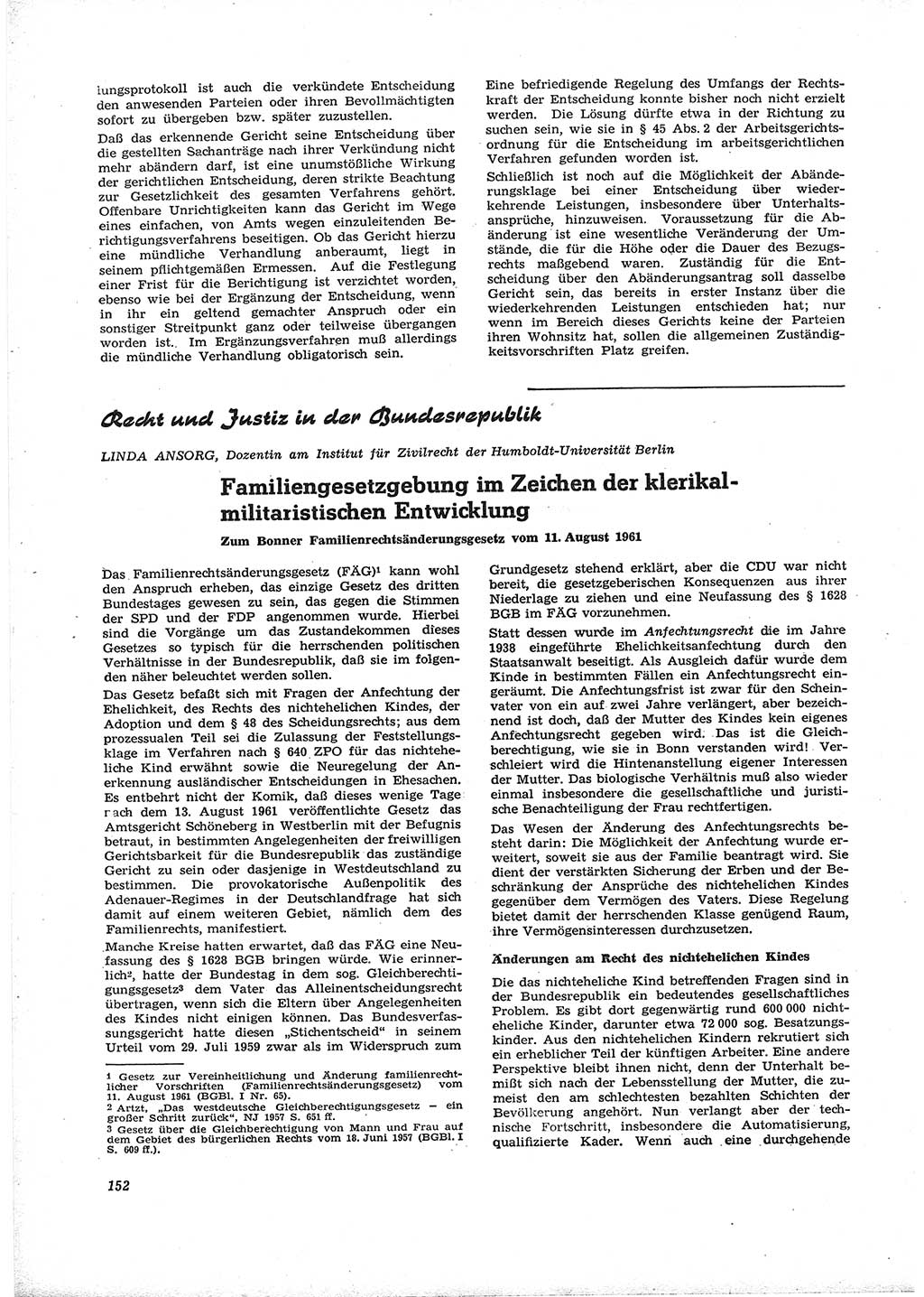 Neue Justiz (NJ), Zeitschrift für Recht und Rechtswissenschaft [Deutsche Demokratische Republik (DDR)], 16. Jahrgang 1962, Seite 152 (NJ DDR 1962, S. 152)