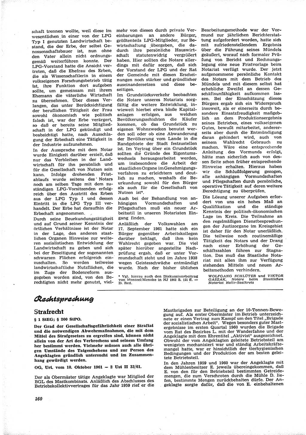 Neue Justiz (NJ), Zeitschrift für Recht und Rechtswissenschaft [Deutsche Demokratische Republik (DDR)], 16. Jahrgang 1962, Seite 160 (NJ DDR 1962, S. 160)