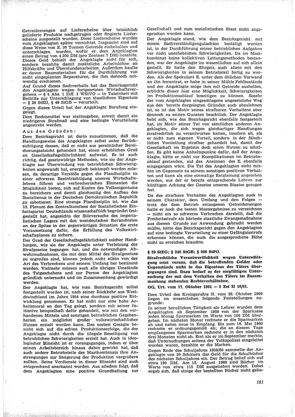 Neue Justiz (NJ), Zeitschrift für Recht und Rechtswissenschaft [Deutsche Demokratische Republik (DDR)], 16. Jahrgang 1962, Seite 161 (NJ DDR 1962, S. 161)