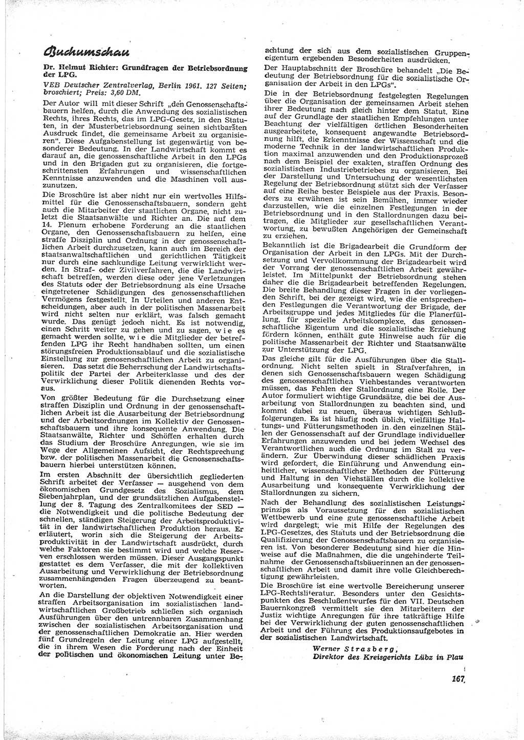 Neue Justiz (NJ), Zeitschrift für Recht und Rechtswissenschaft [Deutsche Demokratische Republik (DDR)], 16. Jahrgang 1962, Seite 167 (NJ DDR 1962, S. 167)