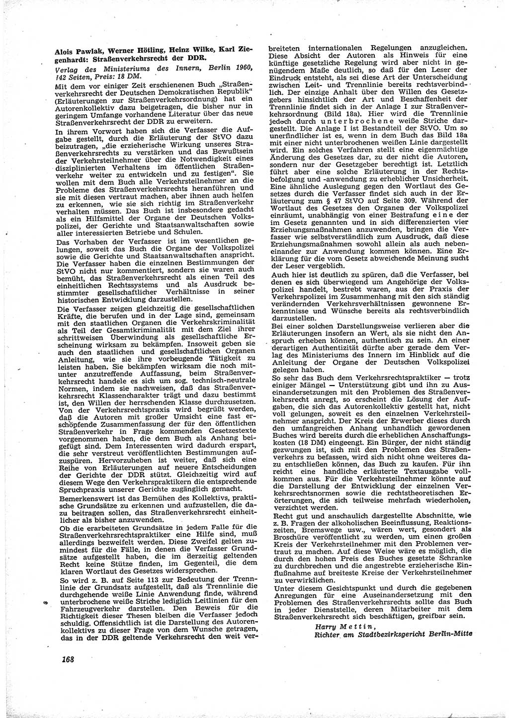 Neue Justiz (NJ), Zeitschrift für Recht und Rechtswissenschaft [Deutsche Demokratische Republik (DDR)], 16. Jahrgang 1962, Seite 168 (NJ DDR 1962, S. 168)