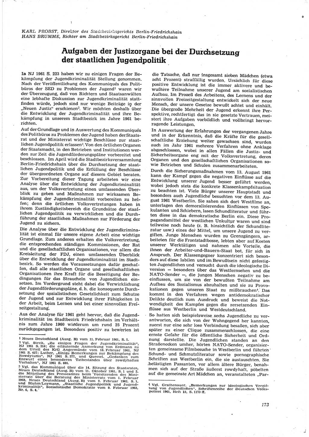Neue Justiz (NJ), Zeitschrift für Recht und Rechtswissenschaft [Deutsche Demokratische Republik (DDR)], 16. Jahrgang 1962, Seite 173 (NJ DDR 1962, S. 173)