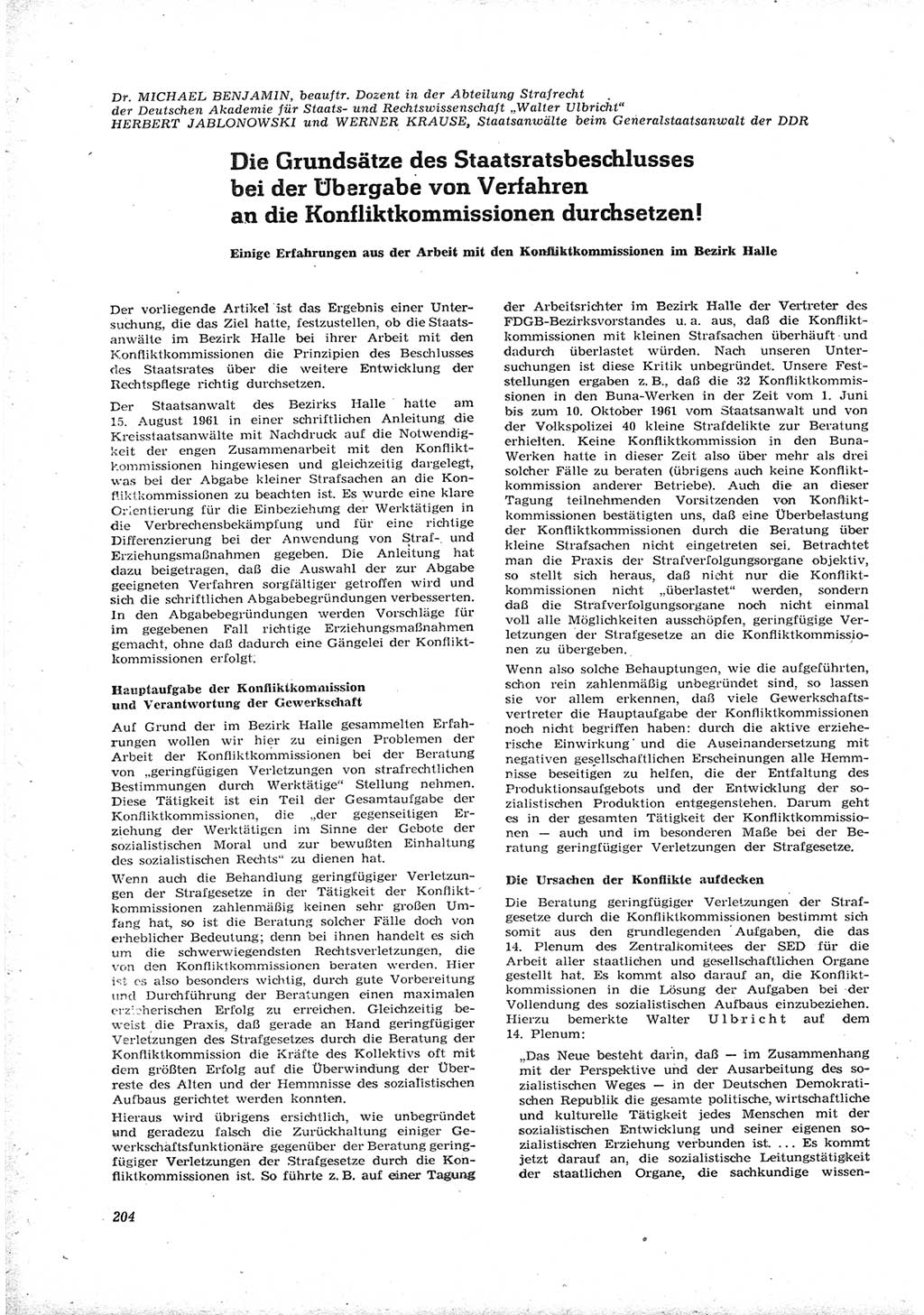 Neue Justiz (NJ), Zeitschrift für Recht und Rechtswissenschaft [Deutsche Demokratische Republik (DDR)], 16. Jahrgang 1962, Seite 204 (NJ DDR 1962, S. 204)