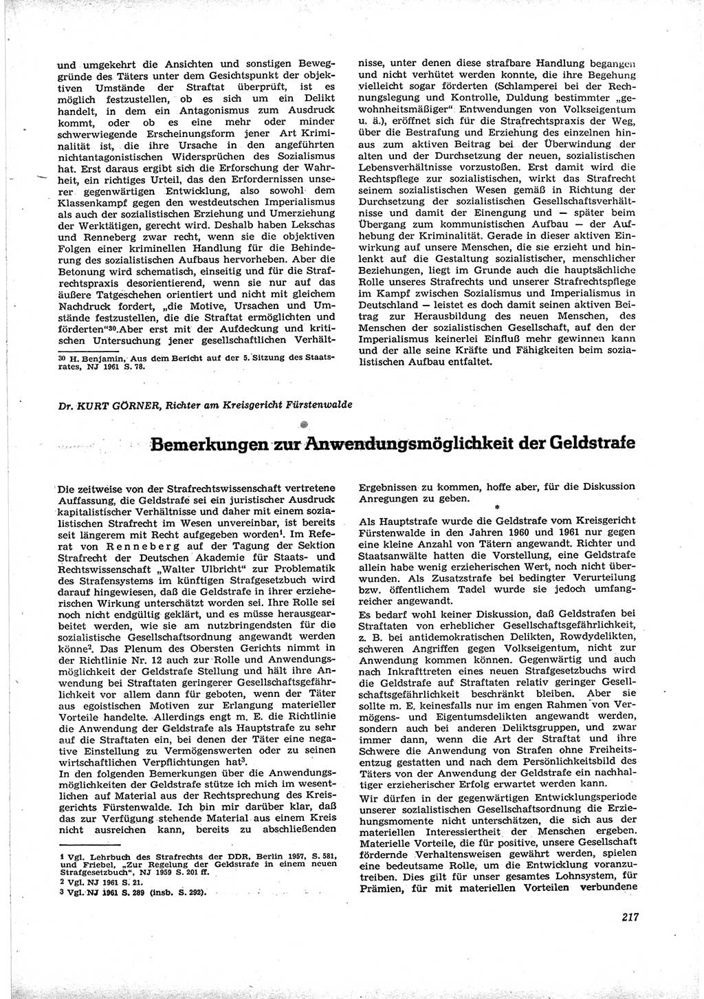 Neue Justiz (NJ), Zeitschrift für Recht und Rechtswissenschaft [Deutsche Demokratische Republik (DDR)], 16. Jahrgang 1962, Seite 217 (NJ DDR 1962, S. 217)