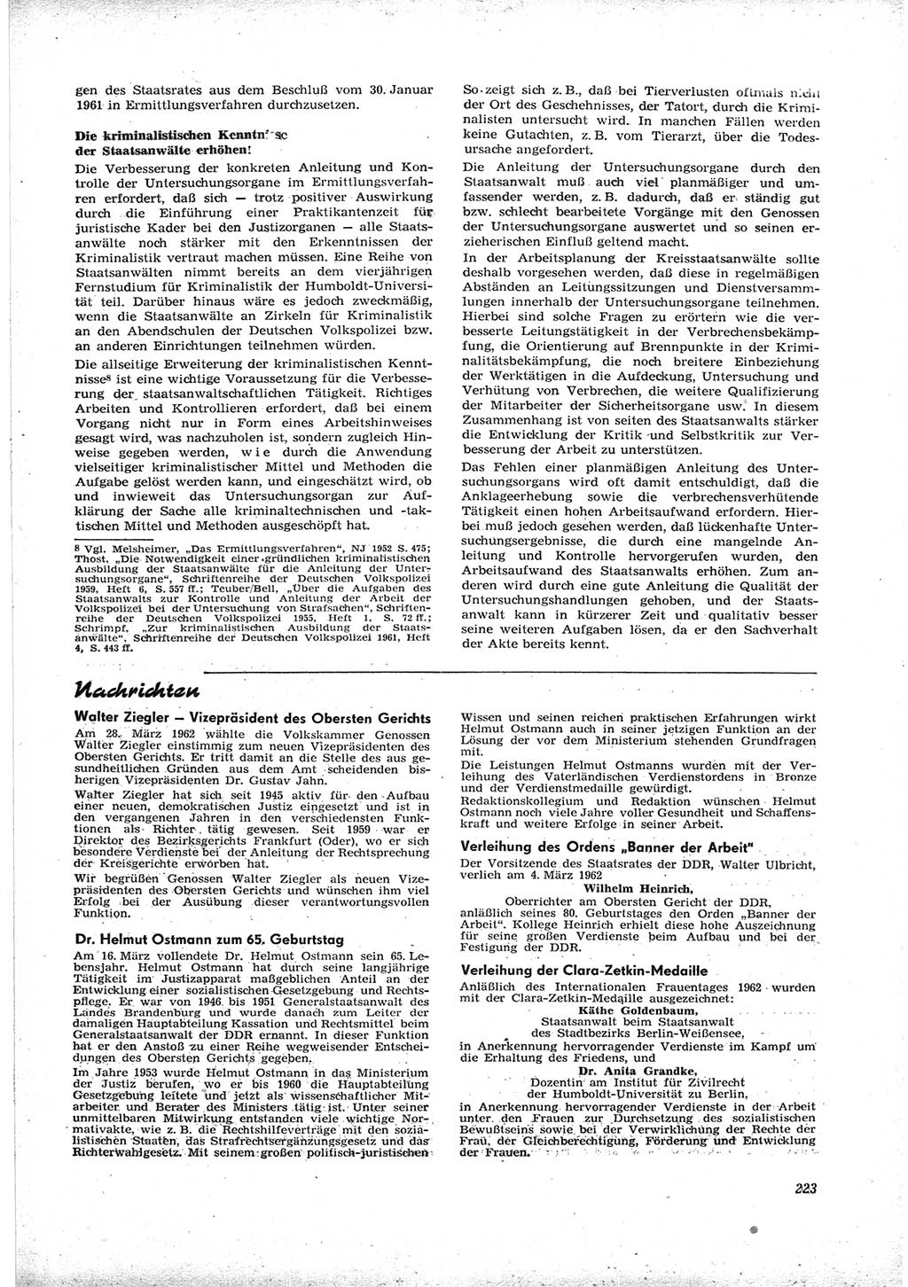 Neue Justiz (NJ), Zeitschrift für Recht und Rechtswissenschaft [Deutsche Demokratische Republik (DDR)], 16. Jahrgang 1962, Seite 223 (NJ DDR 1962, S. 223)