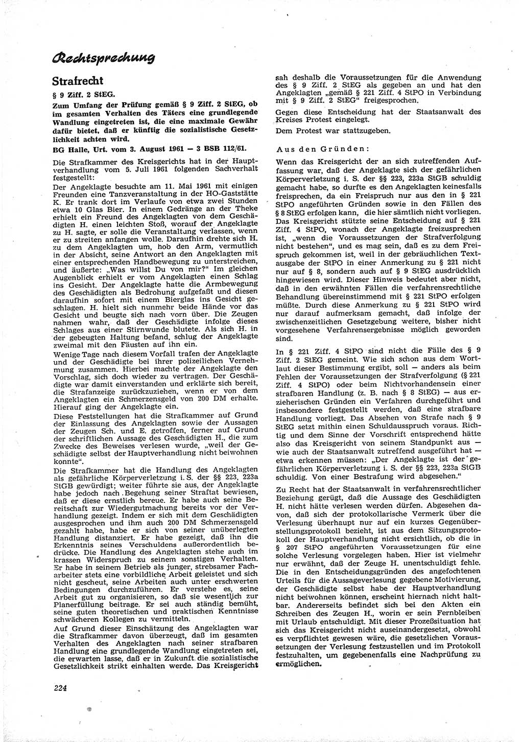 Neue Justiz (NJ), Zeitschrift für Recht und Rechtswissenschaft [Deutsche Demokratische Republik (DDR)], 16. Jahrgang 1962, Seite 224 (NJ DDR 1962, S. 224)