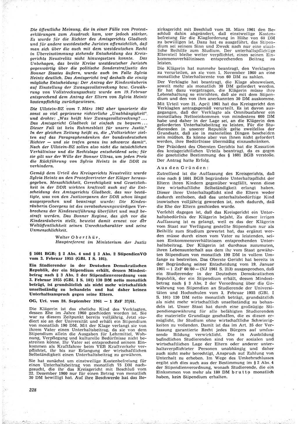 Neue Justiz (NJ), Zeitschrift für Recht und Rechtswissenschaft [Deutsche Demokratische Republik (DDR)], 16. Jahrgang 1962, Seite 228 (NJ DDR 1962, S. 228)