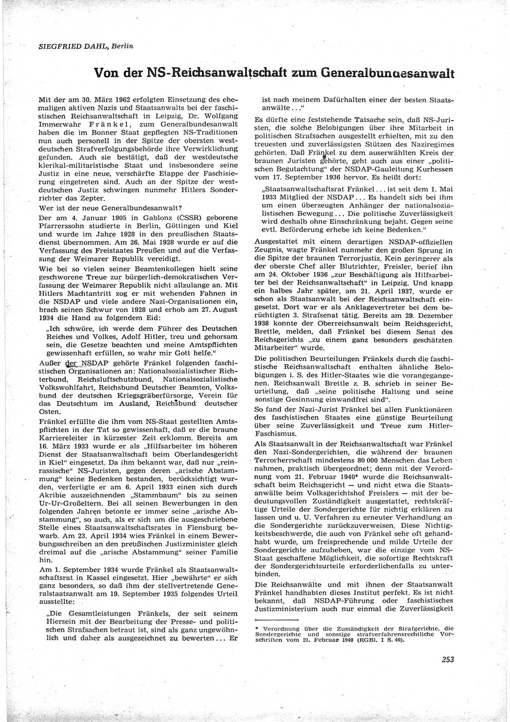 Neue Justiz (NJ), Zeitschrift für Recht und Rechtswissenschaft [Deutsche Demokratische Republik (DDR)], 16. Jahrgang 1962, Seite 253 (NJ DDR 1962, S. 253)