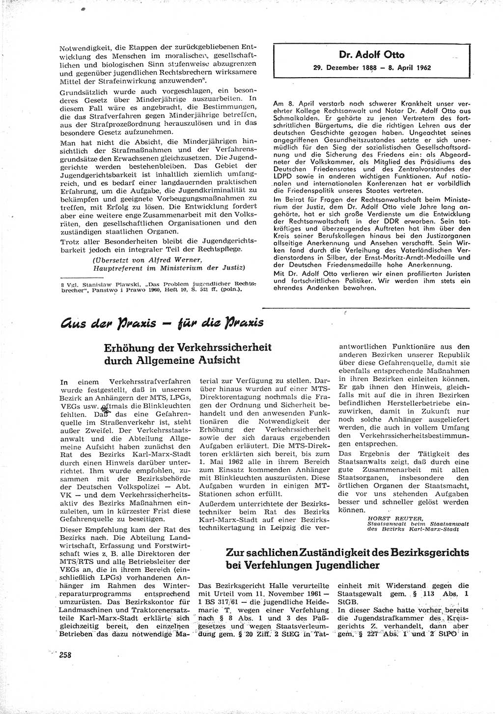 Neue Justiz (NJ), Zeitschrift für Recht und Rechtswissenschaft [Deutsche Demokratische Republik (DDR)], 16. Jahrgang 1962, Seite 258 (NJ DDR 1962, S. 258)