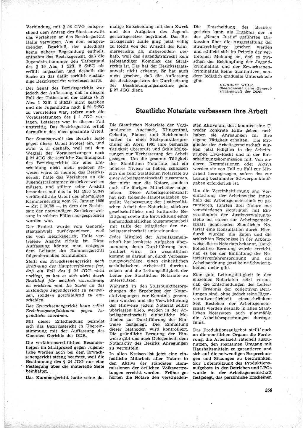 Neue Justiz (NJ), Zeitschrift für Recht und Rechtswissenschaft [Deutsche Demokratische Republik (DDR)], 16. Jahrgang 1962, Seite 259 (NJ DDR 1962, S. 259)