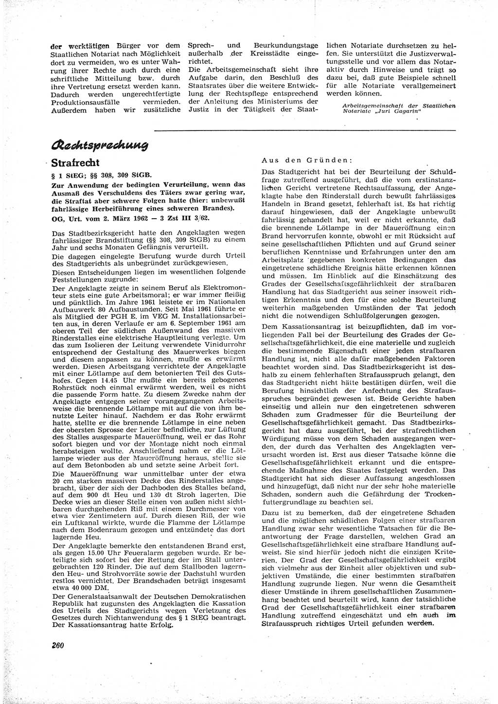 Neue Justiz (NJ), Zeitschrift für Recht und Rechtswissenschaft [Deutsche Demokratische Republik (DDR)], 16. Jahrgang 1962, Seite 260 (NJ DDR 1962, S. 260)