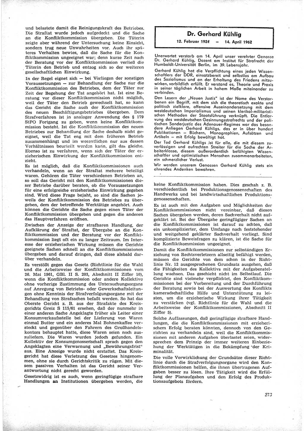 Neue Justiz (NJ), Zeitschrift für Recht und Rechtswissenschaft [Deutsche Demokratische Republik (DDR)], 16. Jahrgang 1962, Seite 273 (NJ DDR 1962, S. 273)