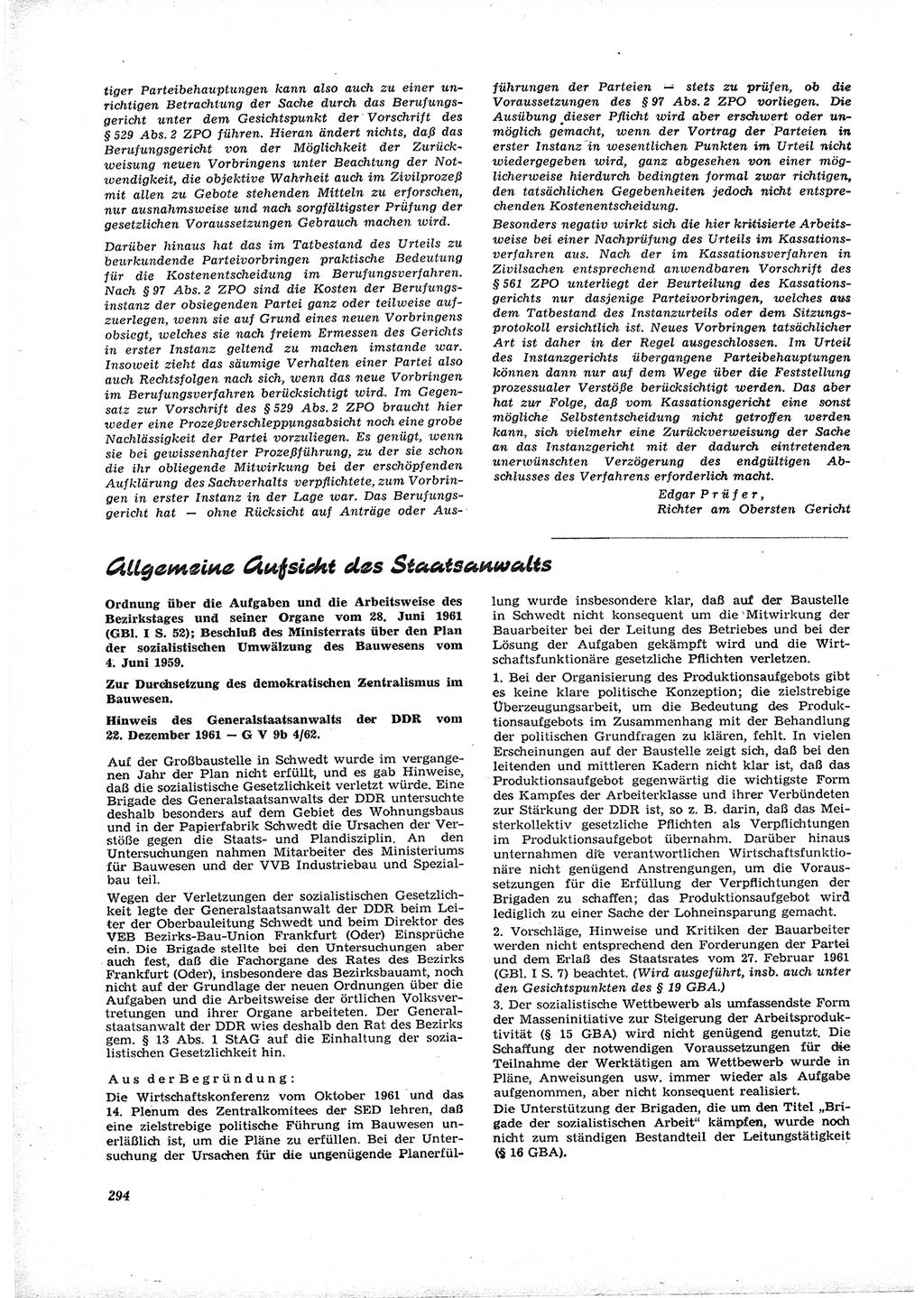 Neue Justiz (NJ), Zeitschrift für Recht und Rechtswissenschaft [Deutsche Demokratische Republik (DDR)], 16. Jahrgang 1962, Seite 294 (NJ DDR 1962, S. 294)