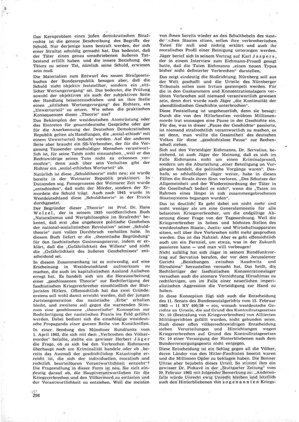 Neue Justiz (NJ), Zeitschrift für Recht und Rechtswissenschaft [Deutsche Demokratische Republik (DDR)], 16. Jahrgang 1962, Seite 298 (NJ DDR 1962, S. 298)