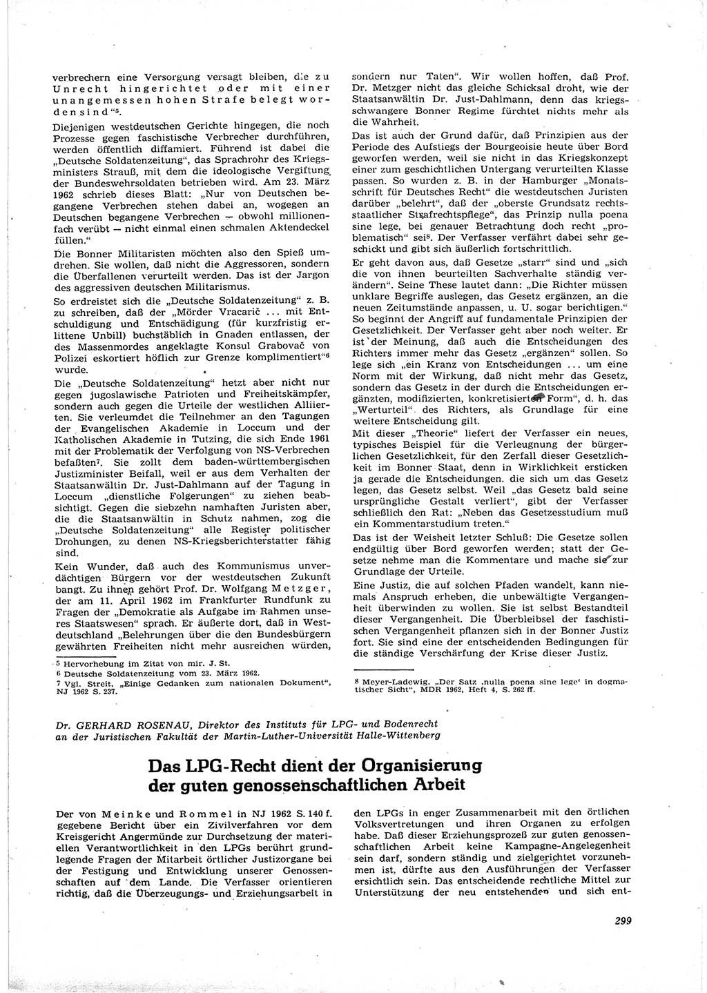 Neue Justiz (NJ), Zeitschrift für Recht und Rechtswissenschaft [Deutsche Demokratische Republik (DDR)], 16. Jahrgang 1962, Seite 299 (NJ DDR 1962, S. 299)