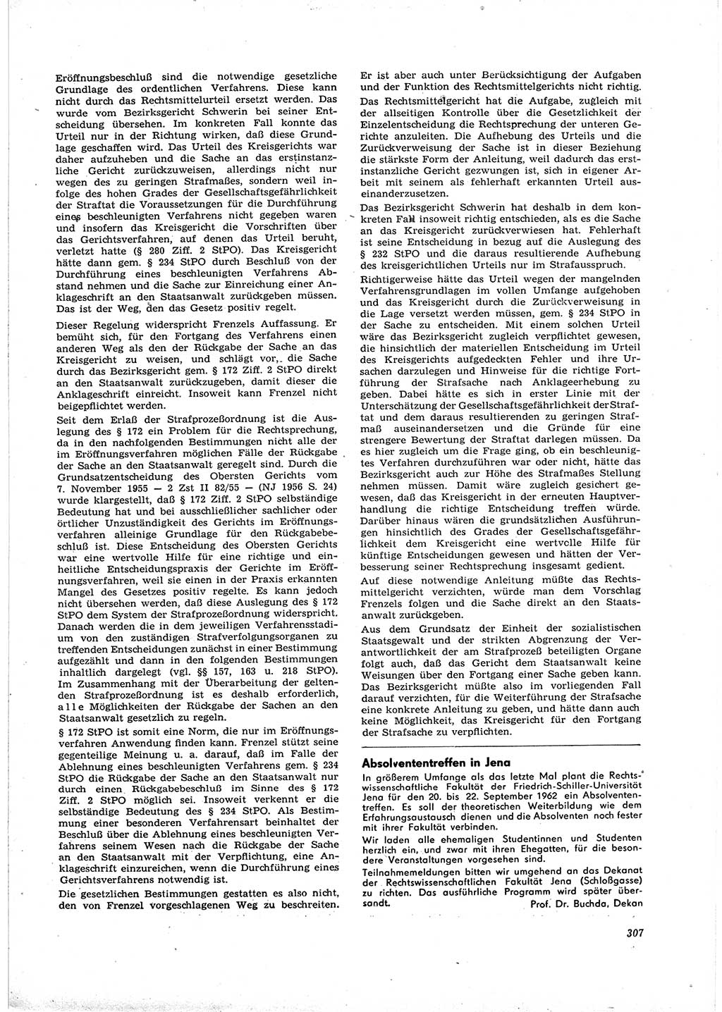 Neue Justiz (NJ), Zeitschrift für Recht und Rechtswissenschaft [Deutsche Demokratische Republik (DDR)], 16. Jahrgang 1962, Seite 307 (NJ DDR 1962, S. 307)